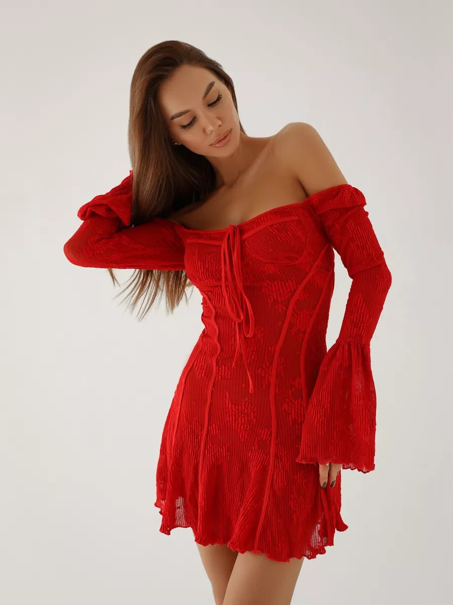 Ailin Lace Square Collar Long Sleeve Mini Women’s Dress - Celidior