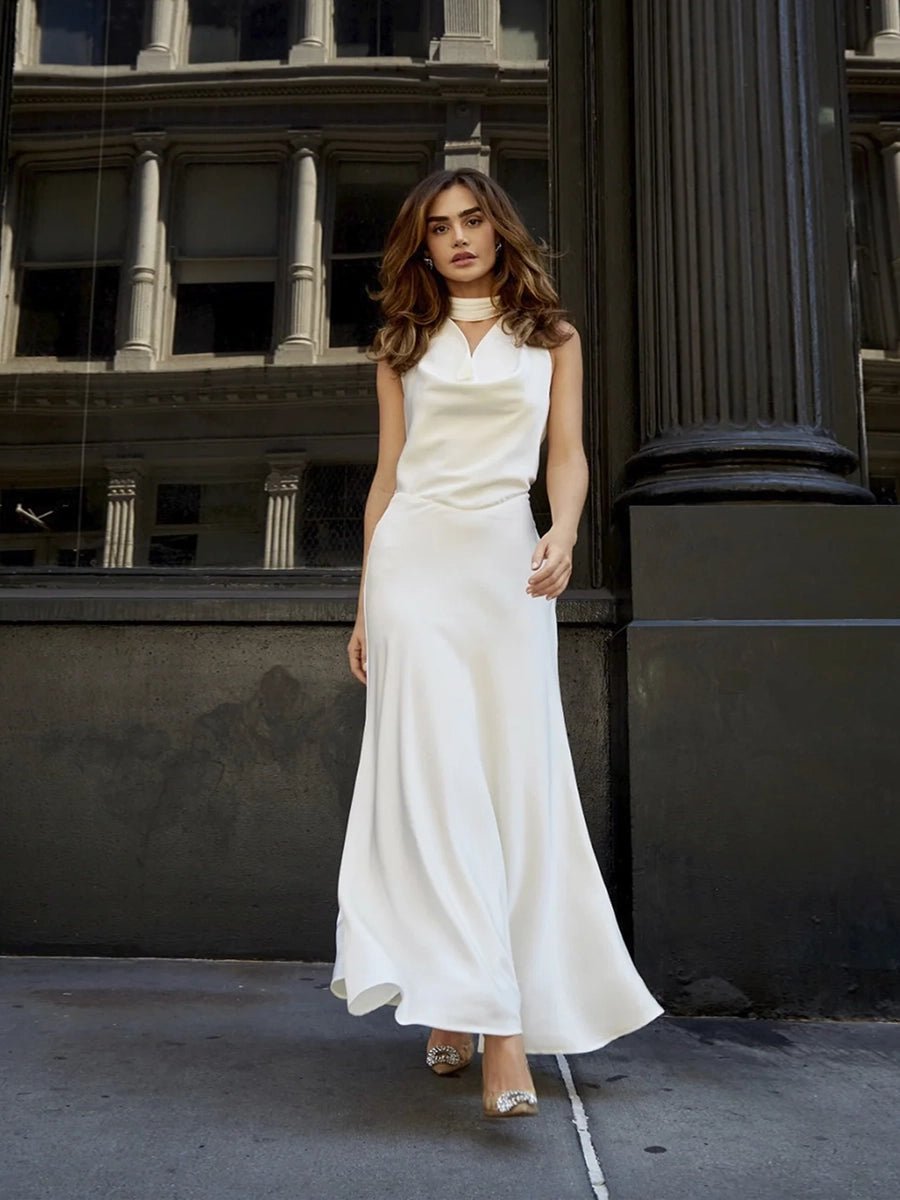 Akelsey Satin Sexy V-Neck Pearl Backless Halter Dressmaxi dressCelidiorCelidiorCJLY258430101AZnull