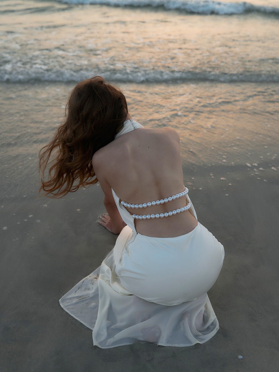 Akelsey Satin Sexy V-Neck Pearl Backless Halter Dressmaxi dressCelidiorCelidiorCJLY258430101AZnull