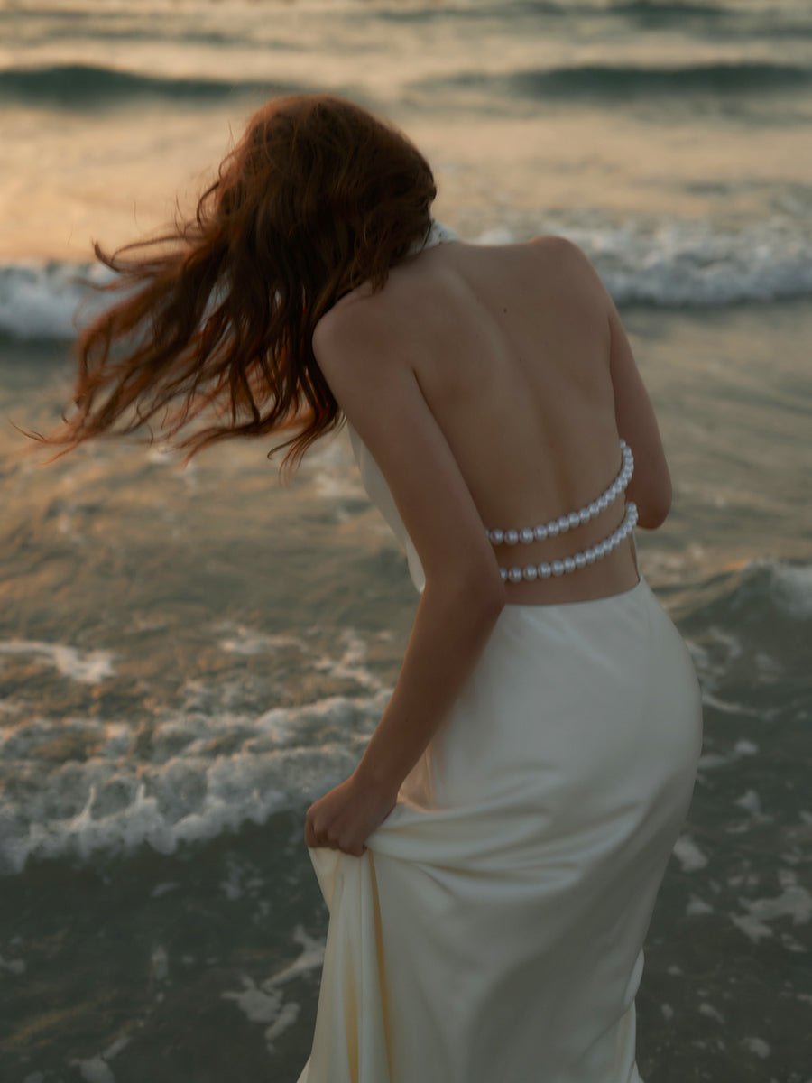 Akelsey Satin Sexy V-Neck Pearl Backless Halter Dressmaxi dressCelidiorCelidiorCJLY258430101AZnull