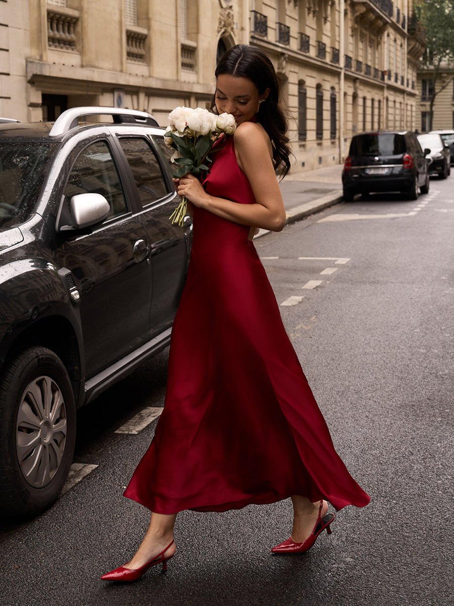 Akelsey Satin Sexy V-Neck Pearl Backless Halter Dressmaxi dressCelidiorCelidiorCJLY258430105EVnull