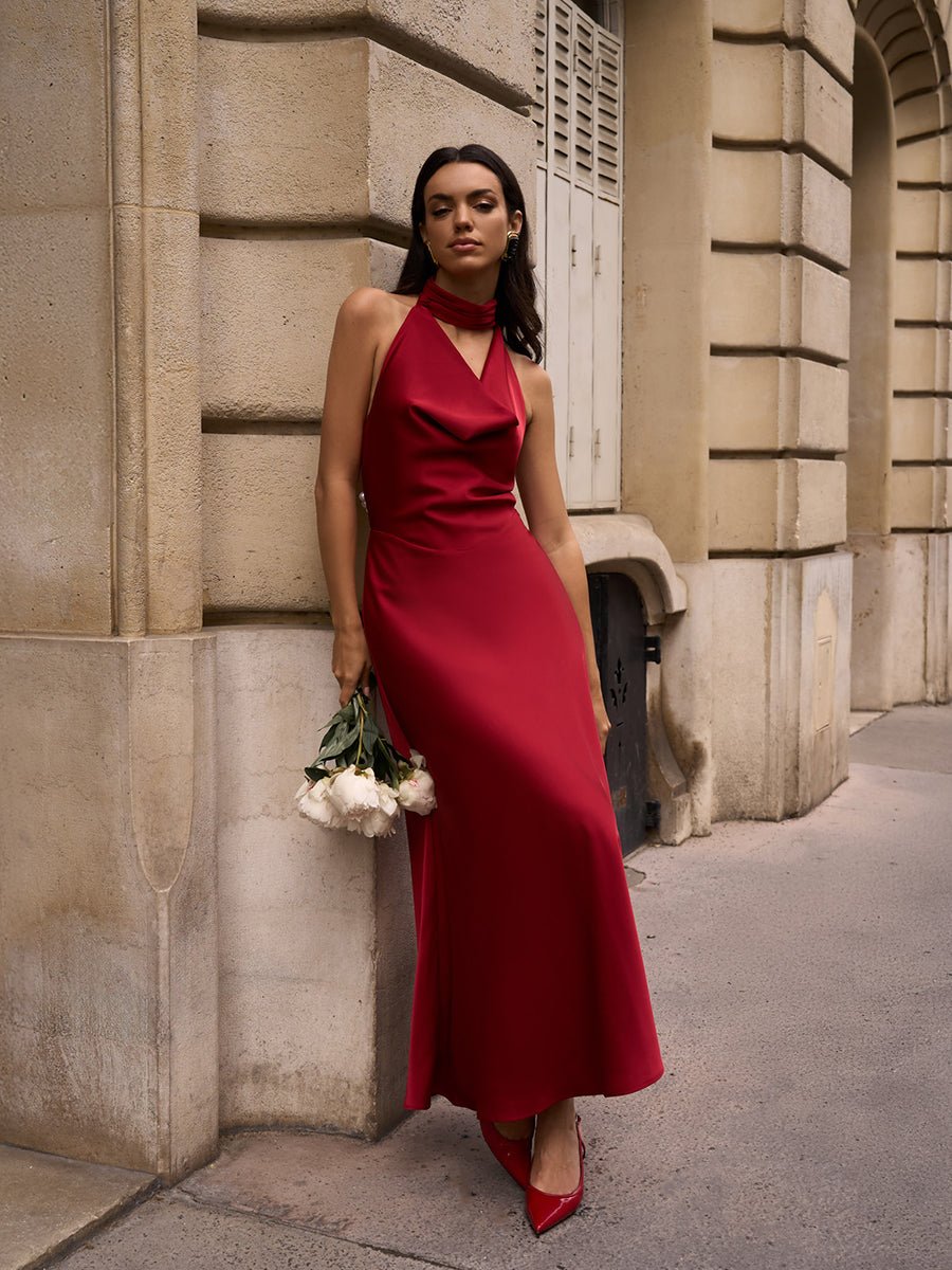Akelsey Satin Sexy V-Neck Pearl Backless Halter Dressmaxi dressCelidiorCelidiorCJLY258430105EVnull