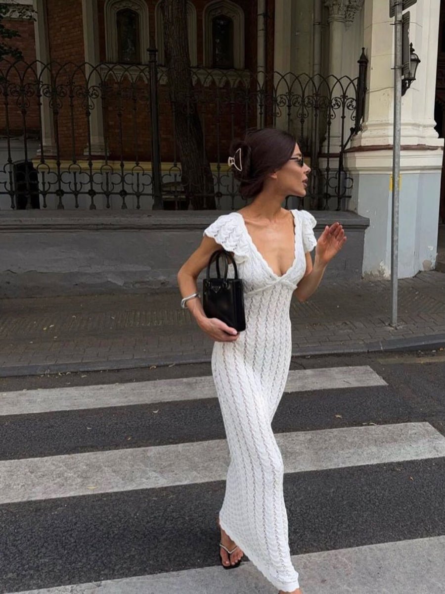 Akusum Sleeveless Crocheted Openwork Design V-Neck Dressmaxi dressCelidiorCelidiorCJLY336689404DWnull