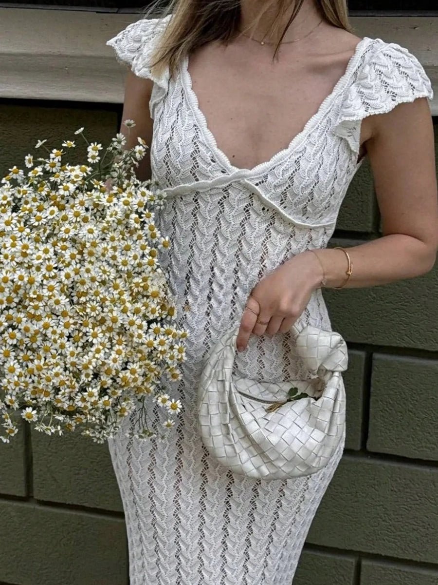 Akusum Sleeveless Crocheted Openwork Design V-Neck Dressmaxi dressCelidiorCelidiorCJLY336689404DWnull