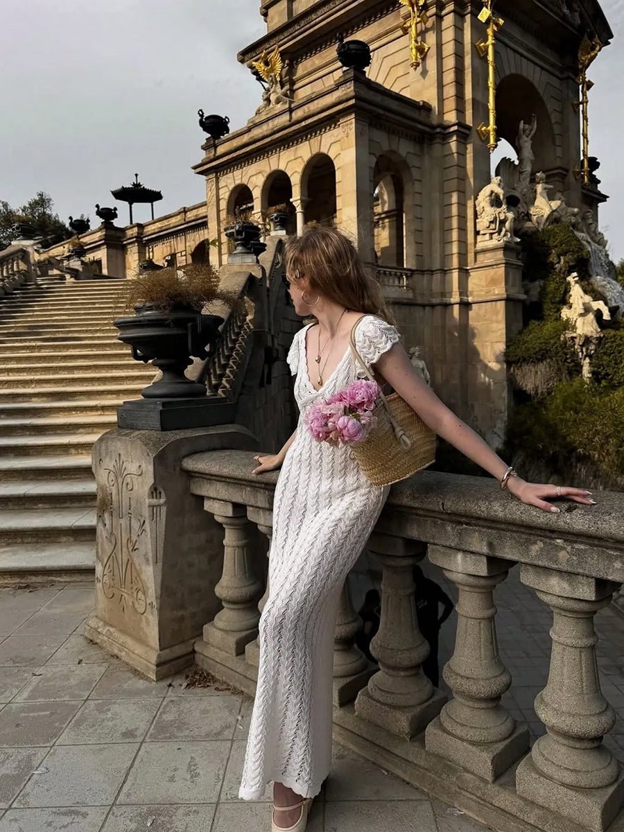 Akusum Sleeveless Crocheted Openwork Design V-Neck Dressmaxi dressCelidiorCelidiorCJLY336689404DWnull