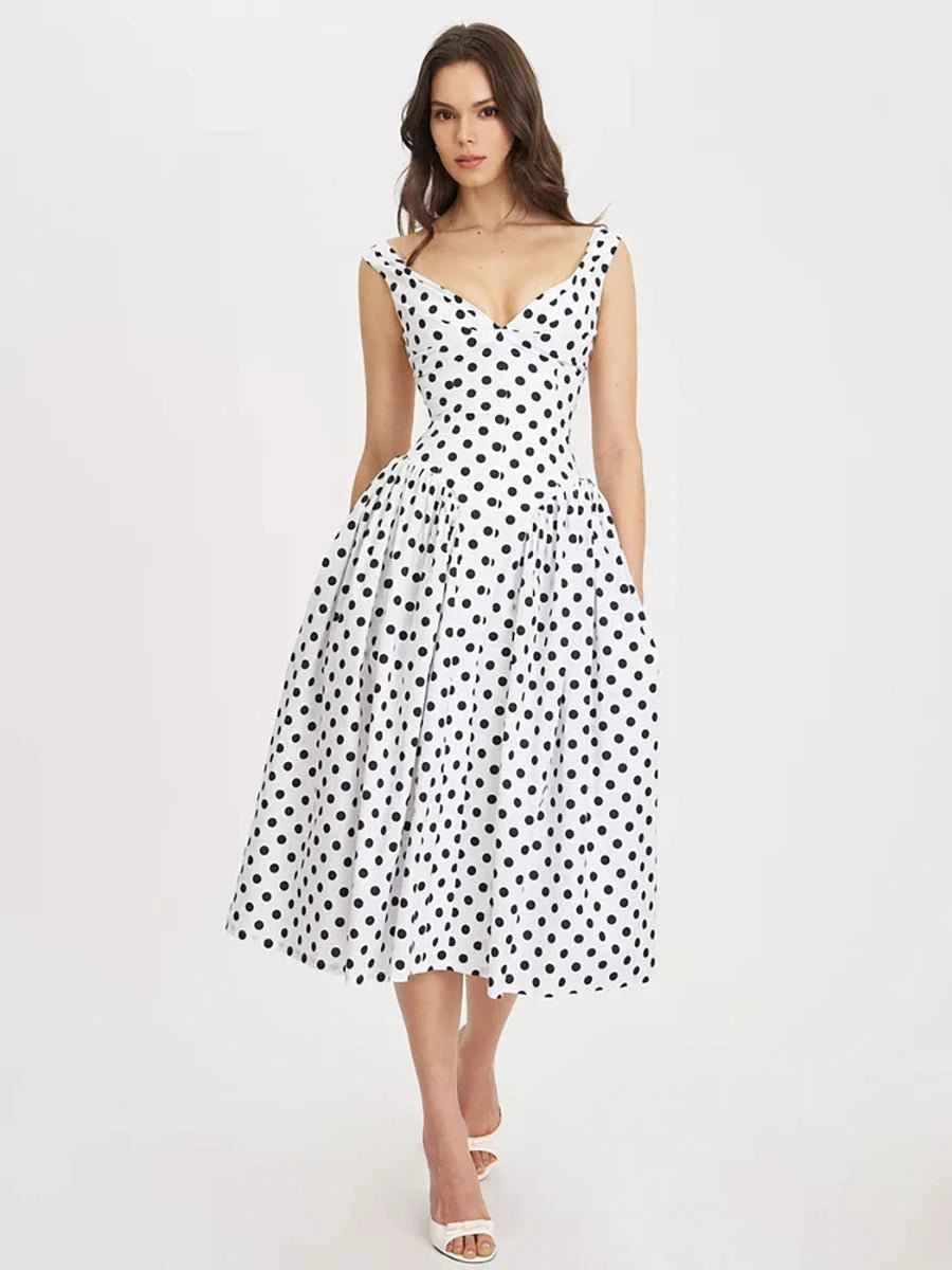 Alind Polkan Dot Strap Elegant Party Dress