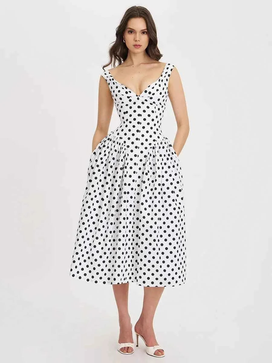 Alind Polkan Dot Strap Elegant Party Dress