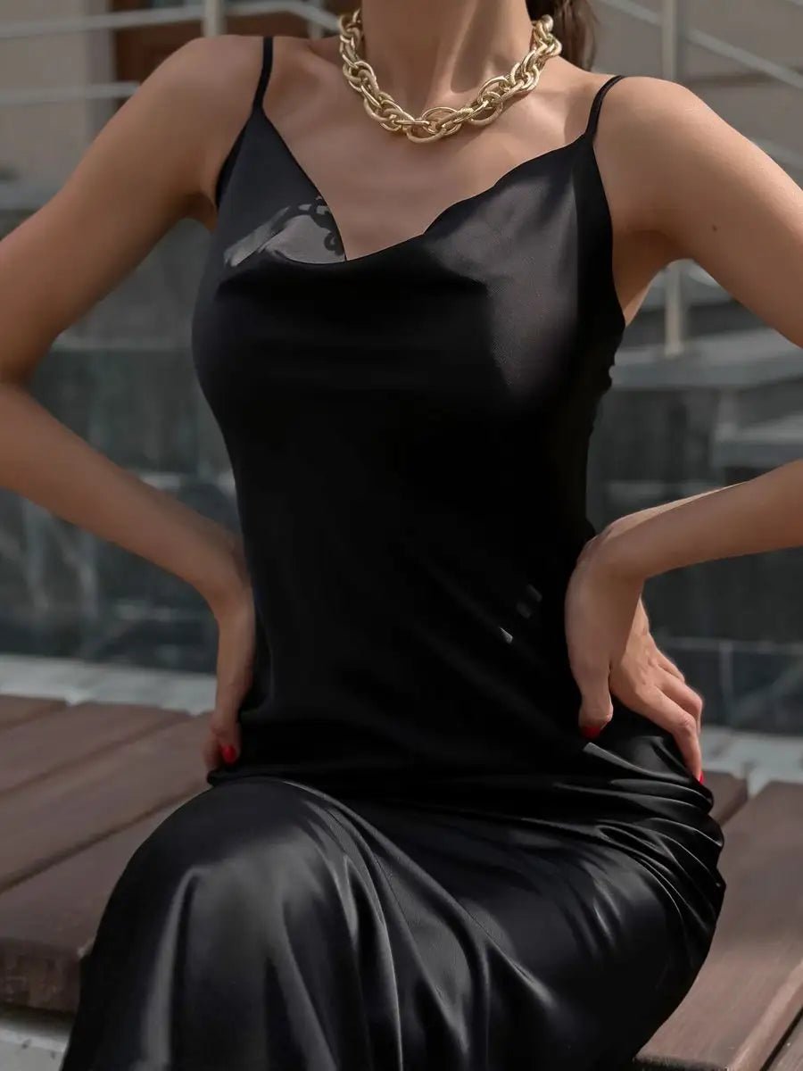 Amara Satin Solid Color Swinging Collar Evening Dress - Celidior