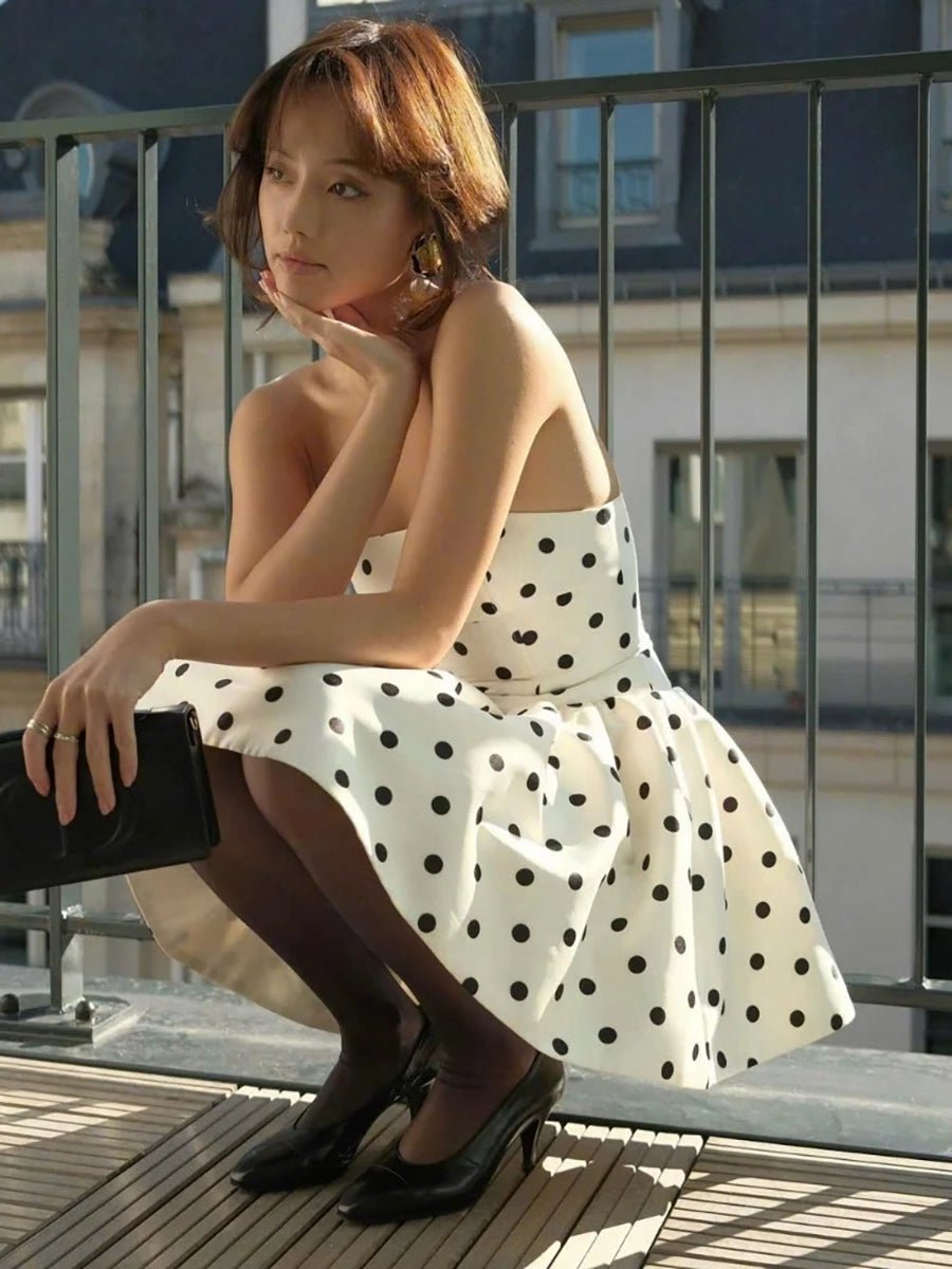 Antheia Retro Dot-printed Form-fittingTube Dress - Celidior
