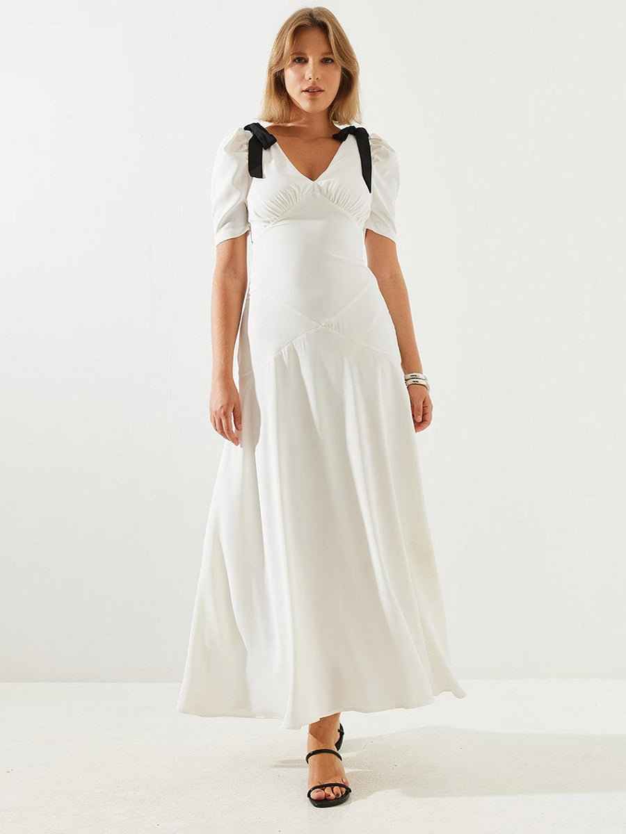 Atella Puff Sleeve Lace Up Dress
