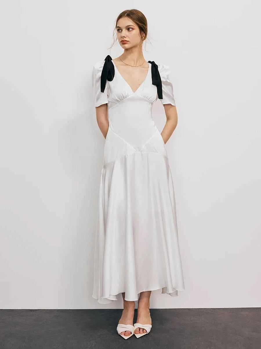 Atella Puff Sleeve Lace Up Dress