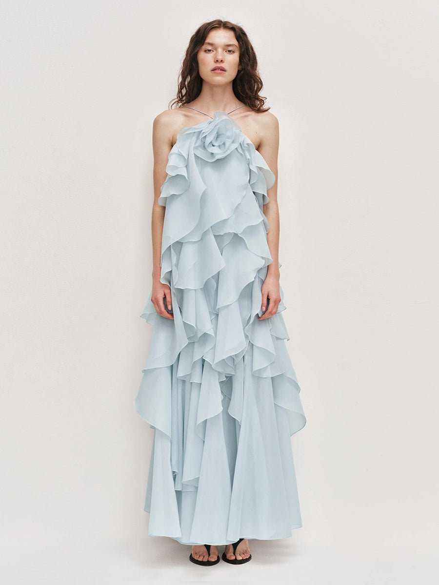 Atih Floral Halter Neck Backless Ruffled Maxi Dressmaxi dressCelidiorCelidiorCJLY283398107GTnull