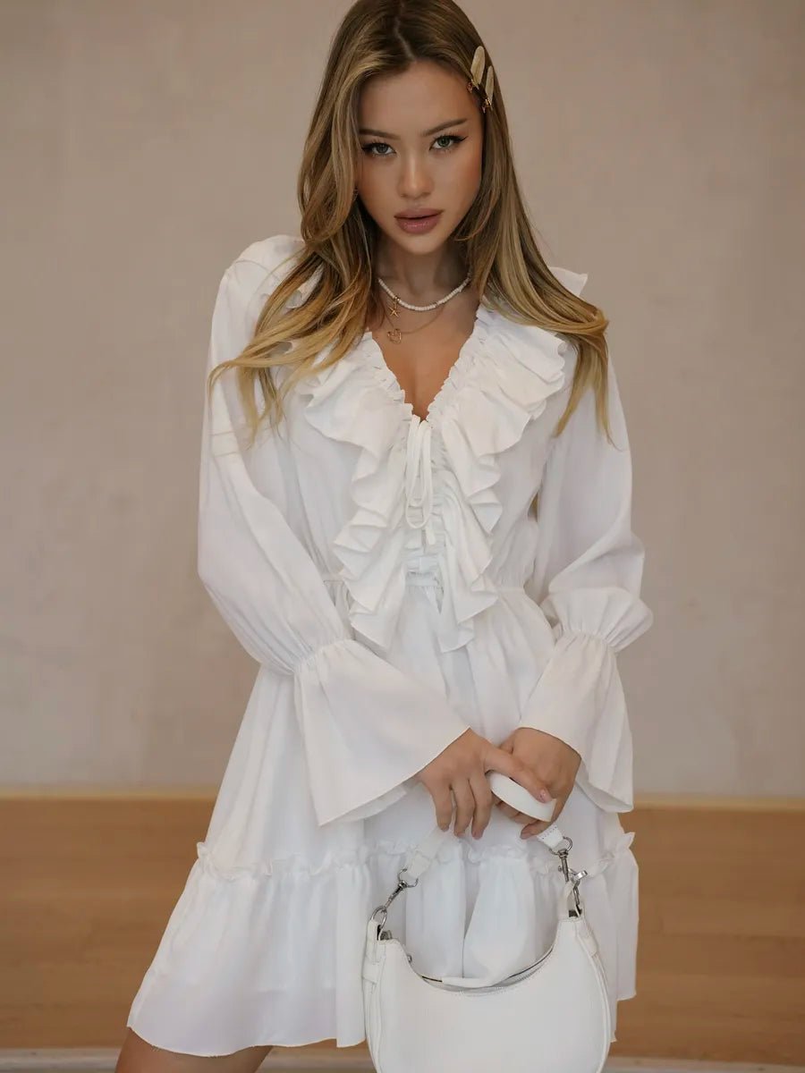 Avery V Neck Pleated Ruffle Long Sleeve Dressmini dressCelidiorCelidiorCJLY208968301AZ