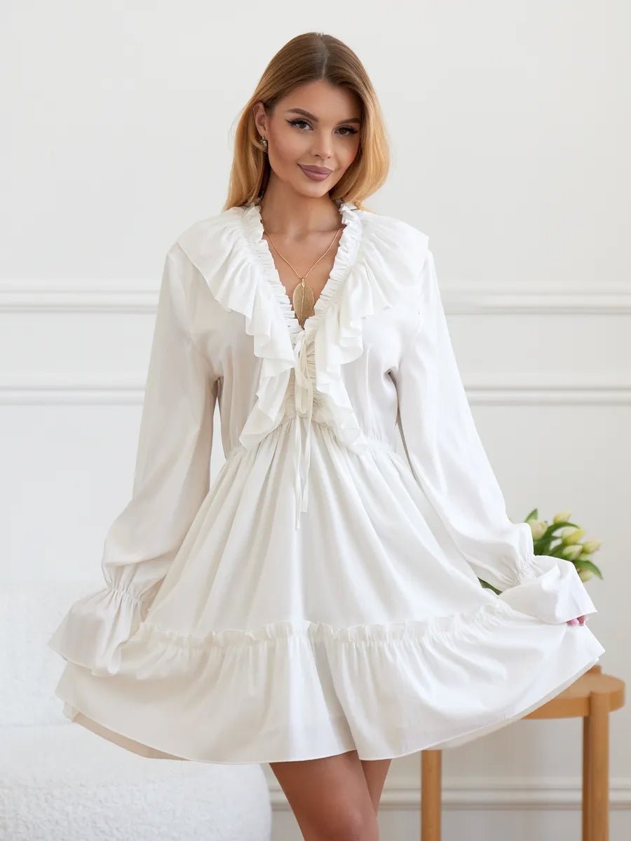 Avery V Neck Pleated Ruffle Long Sleeve Dressmini dressCelidiorCelidiorCJLY208968301AZ