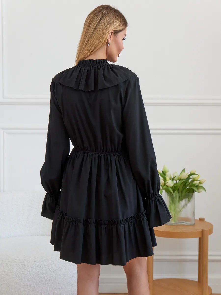 Avery V Neck Pleated Ruffle Long Sleeve Dressmini dressCelidiorCelidiorCJLY208968304DW