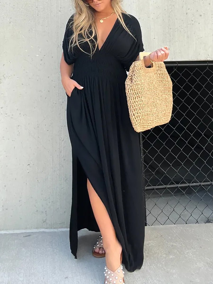Aydan Bat - sleeved V - neck Slit DressOtherCelidiorCelidiorCJLY201419309IR