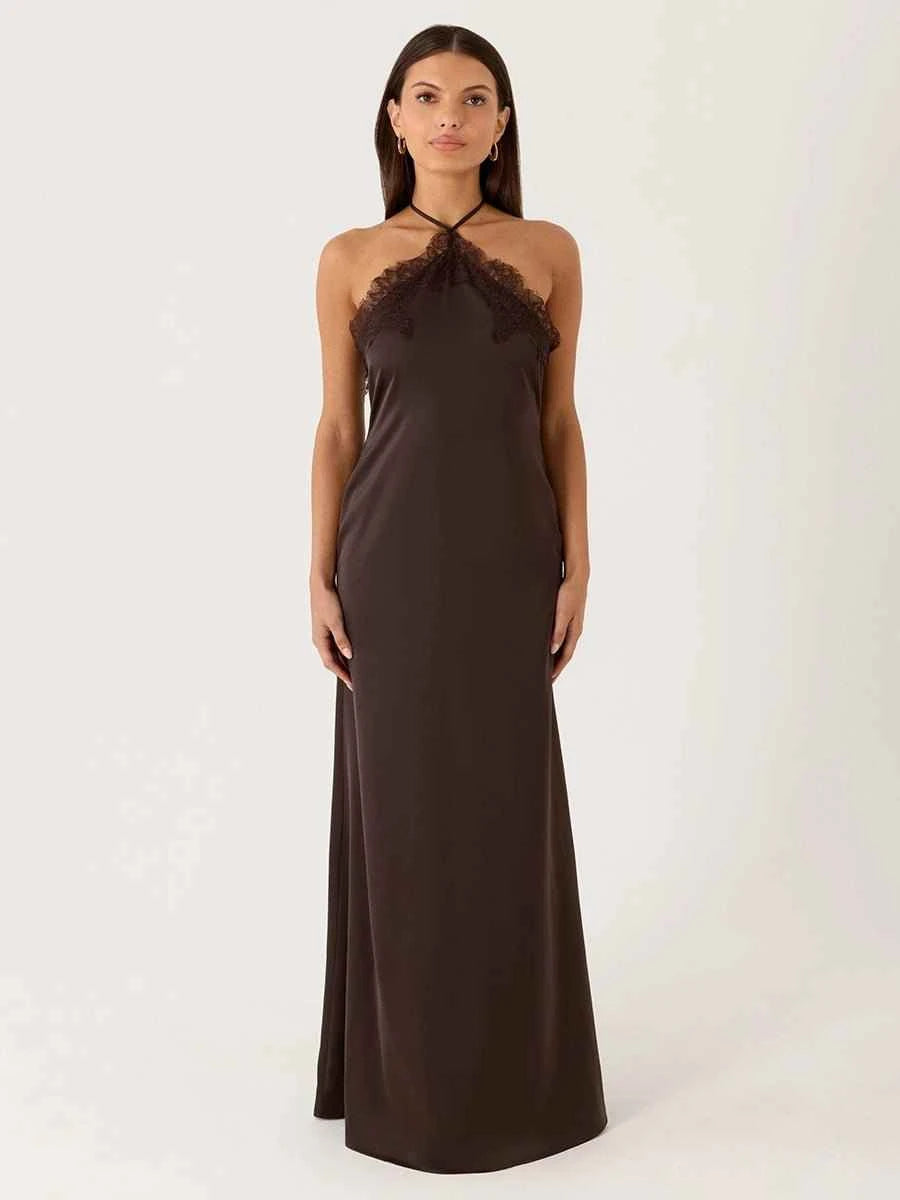 Azel Lace Spliced Backless Slip Dress