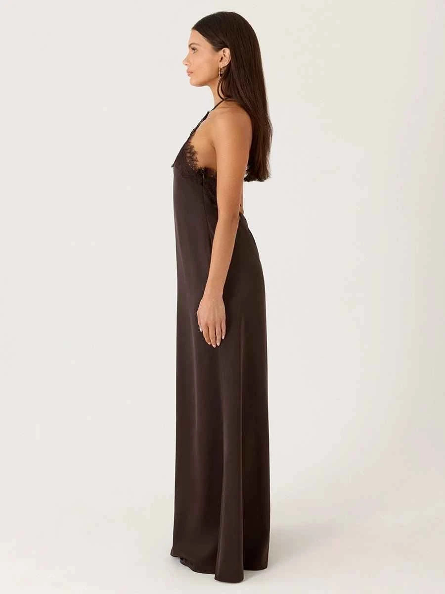 Azel Lace Spliced Backless Slip Dress