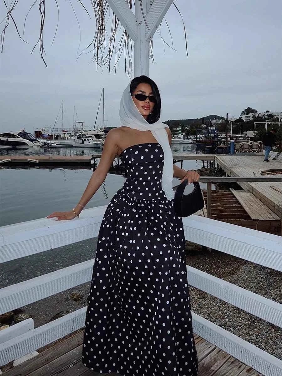 Bianca Elegant Polka-dot Off-shoulder Dresses - Celidior
