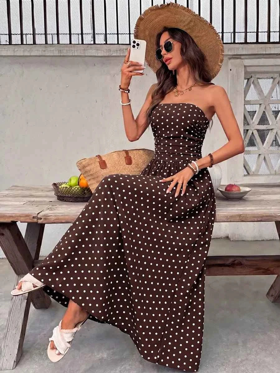Bianca Elegant Polka-dot Off-shoulder Dresses - Celidior