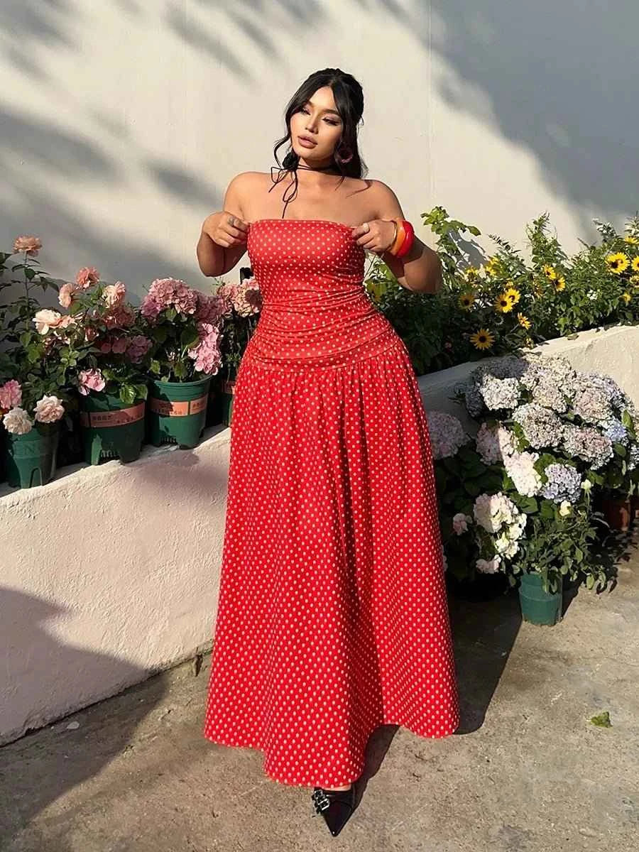 Bianca Elegant Polka-dot Off-shoulder Dresses - Celidior