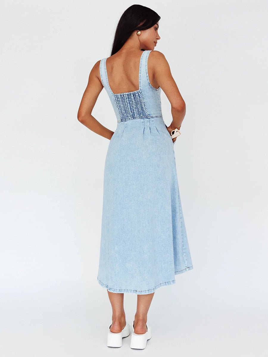 Calliope Women's Denim Buckle Strap Midi Dress - Celidior