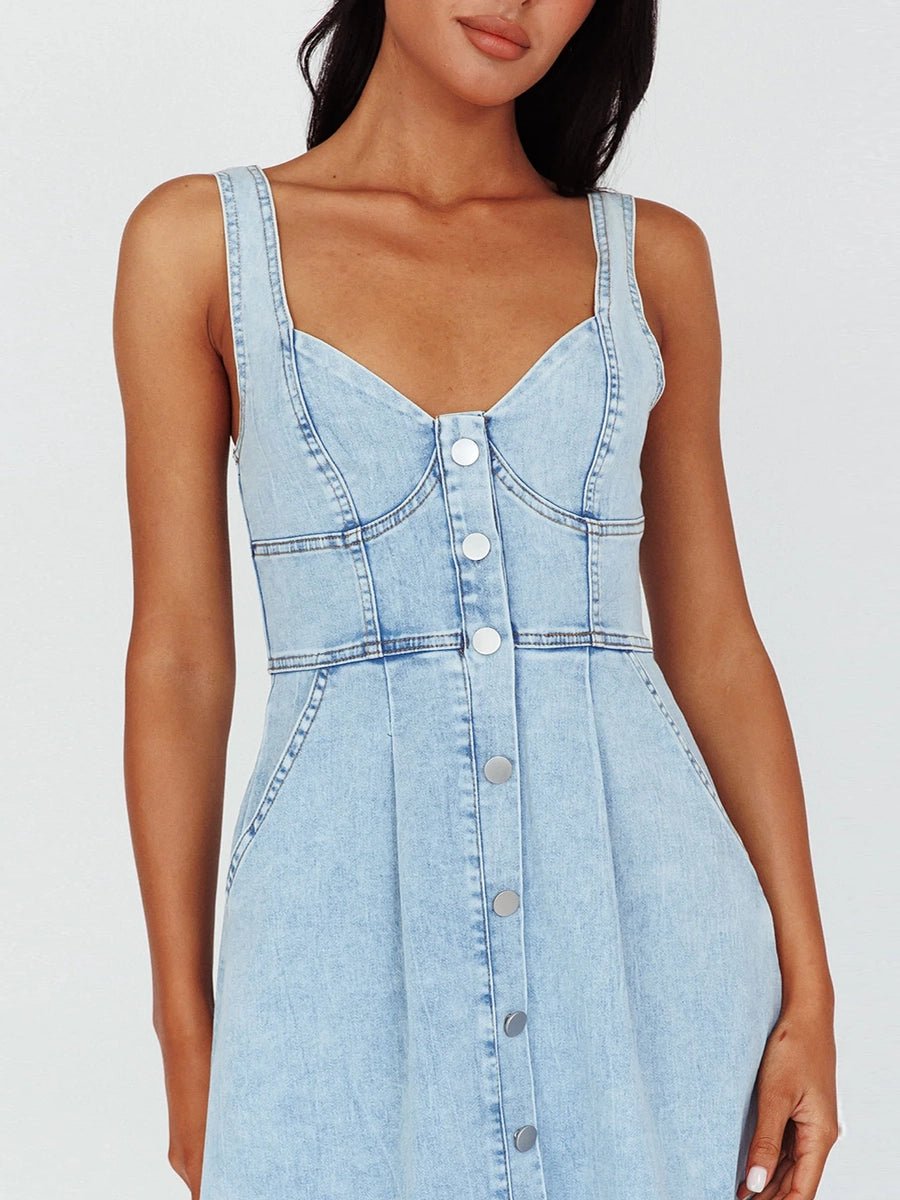 Calliope Women's Denim Buckle Strap Midi Dress - Celidior