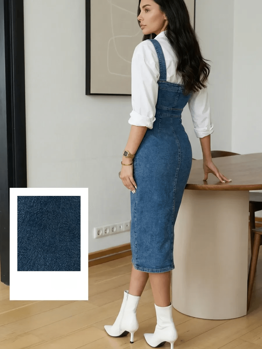 Calypso Denim Dress With Straps And Buttons - Celidior
