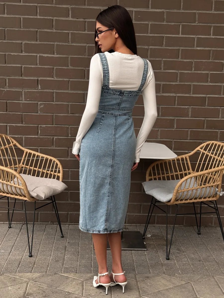Calypso Denim Dress With Straps And Buttons - Celidior