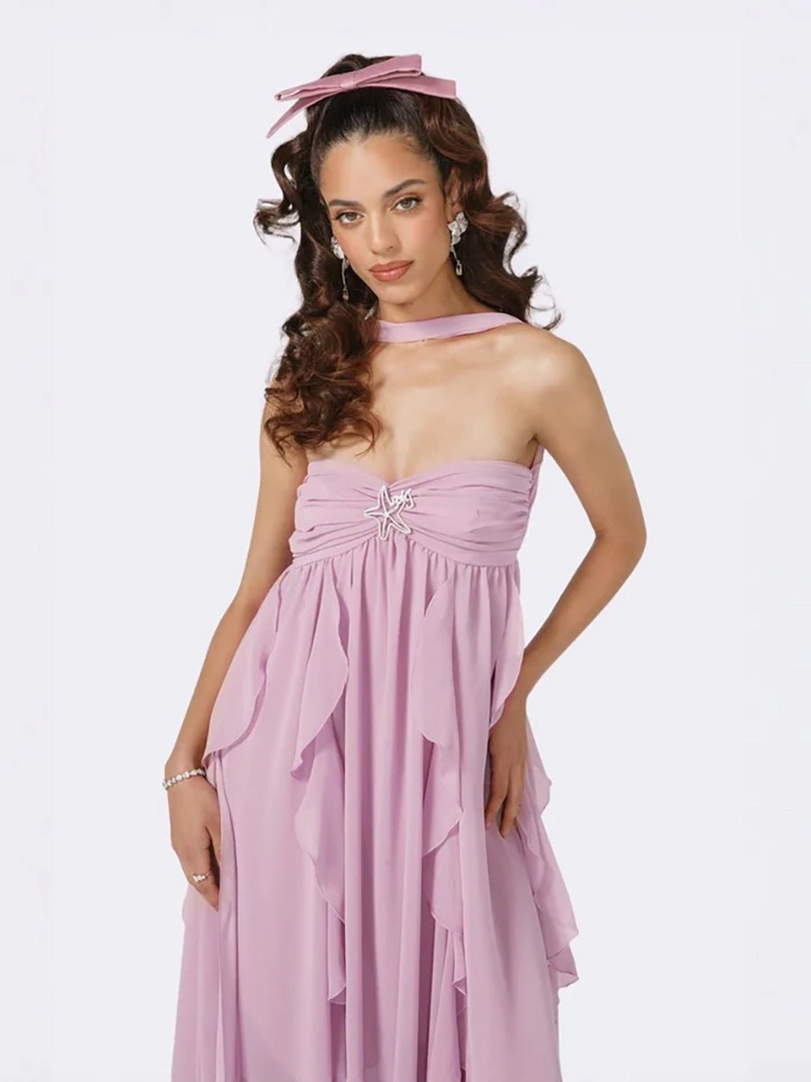 Clio Women's Chiffon Irregular Ruffles Dress - Celidior