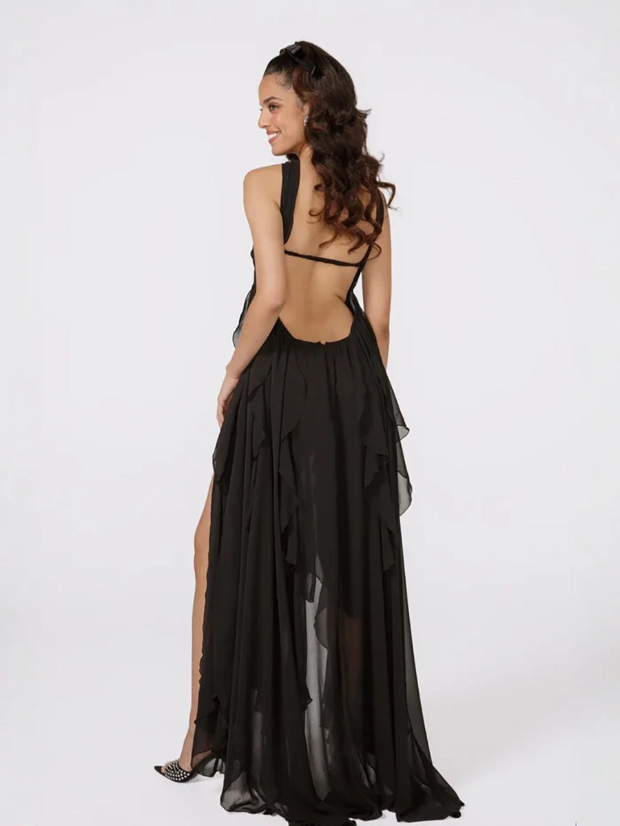 Clio Women's Chiffon Irregular Ruffles Dress - Celidior