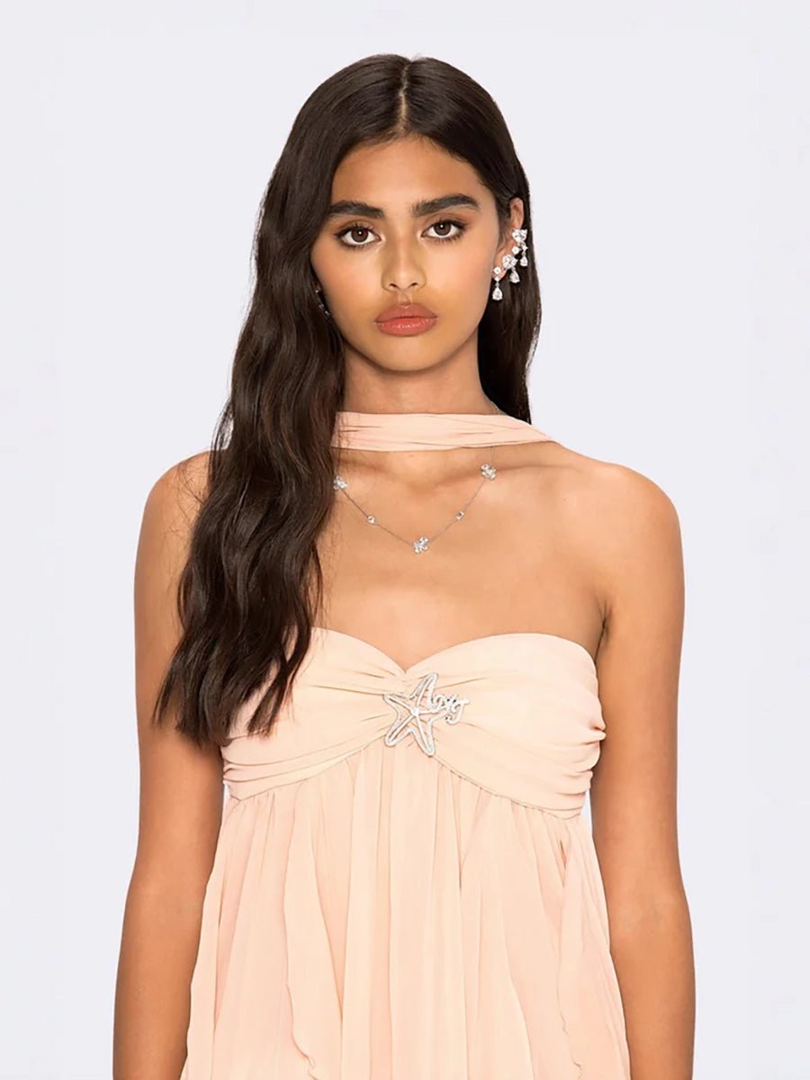 Clio Women's Chiffon Irregular Ruffles Dress - Celidior
