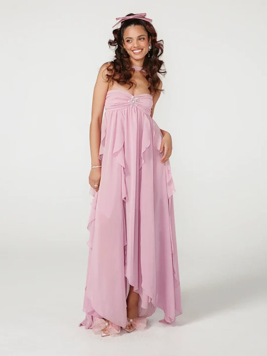 Clio Women's Chiffon Irregular Ruffles Dress - Celidior