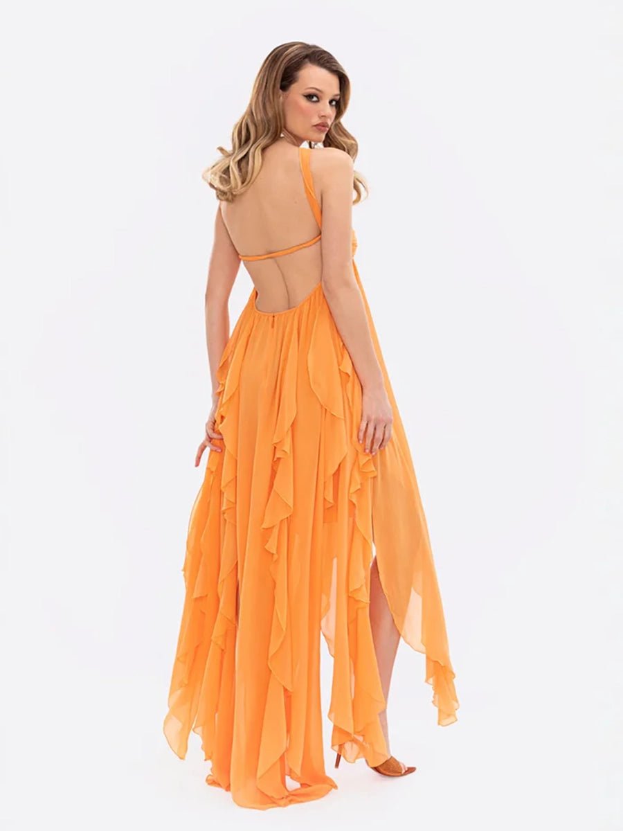 Clio Women's Chiffon Irregular Ruffles Dress - Celidior