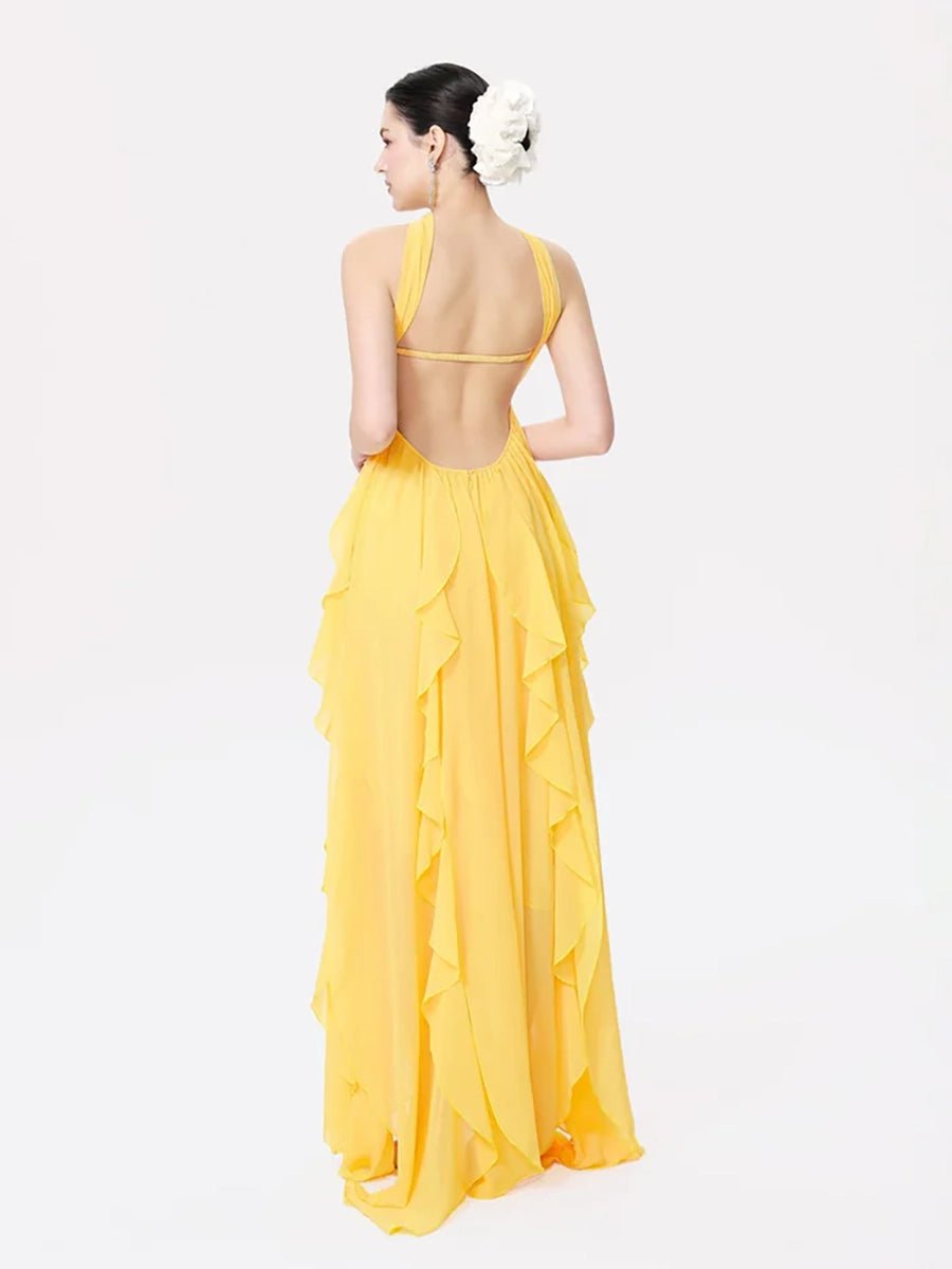 Clio Women's Chiffon Irregular Ruffles Dress - Celidior