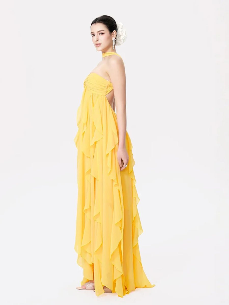 Clio Women's Chiffon Irregular Ruffles Dress - Celidior