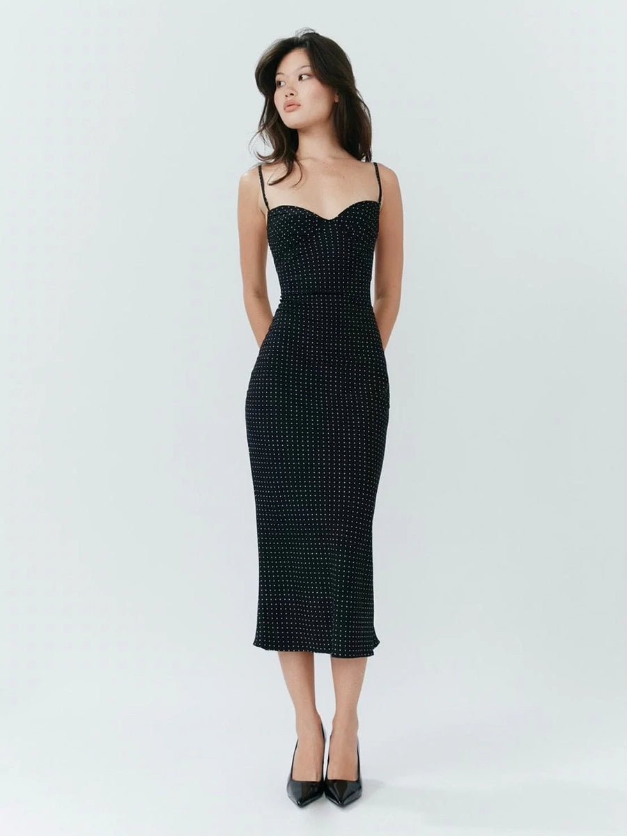 Clotho Sexy Sling Slim - fit Midi Dress Polka DotApparel & Accessories > Clothing > Dresses > Midi DressesCelidiorCelidiorCJLY210013704DWnull