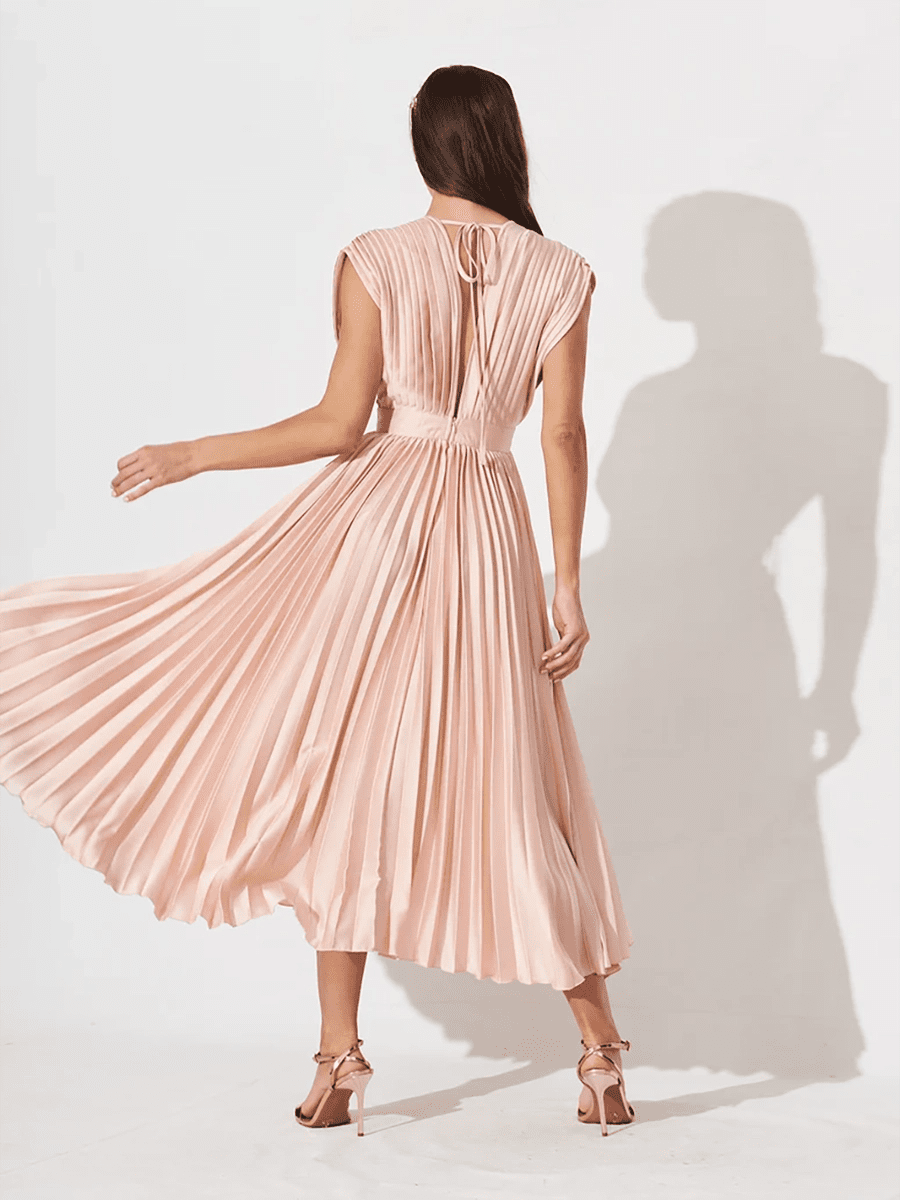 Nadine Summer V-neck Pleated Dress - Celidior