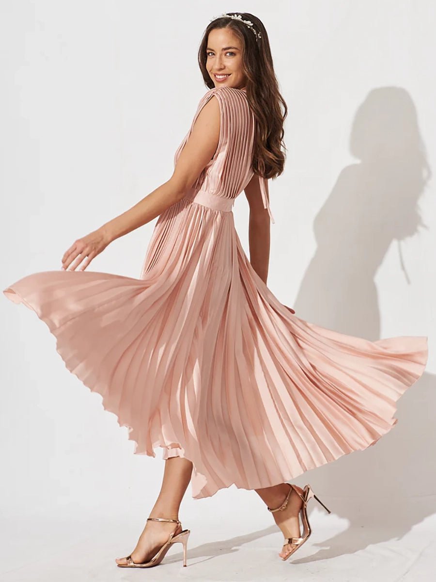 Nadine Summer V-neck Pleated Dress - Celidior