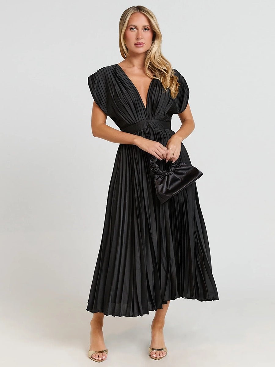 Nadine Summer V-neck Pleated Dress - Celidior