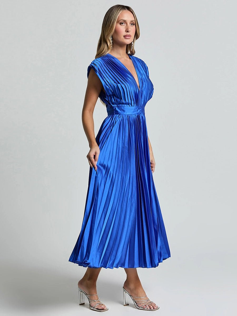 Nadine Summer V-neck Pleated Dress - Celidior