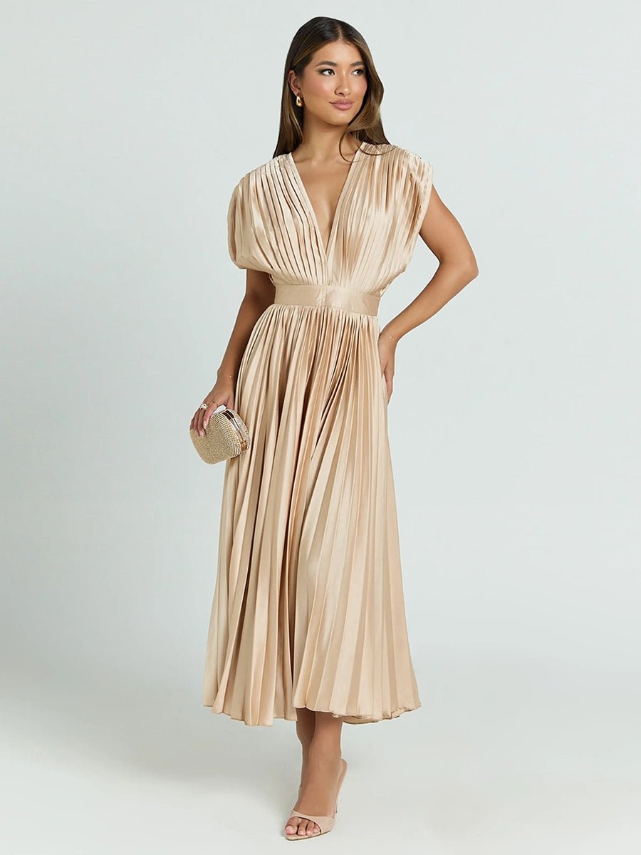 Nadine Summer V-neck Pleated Dress - Celidior