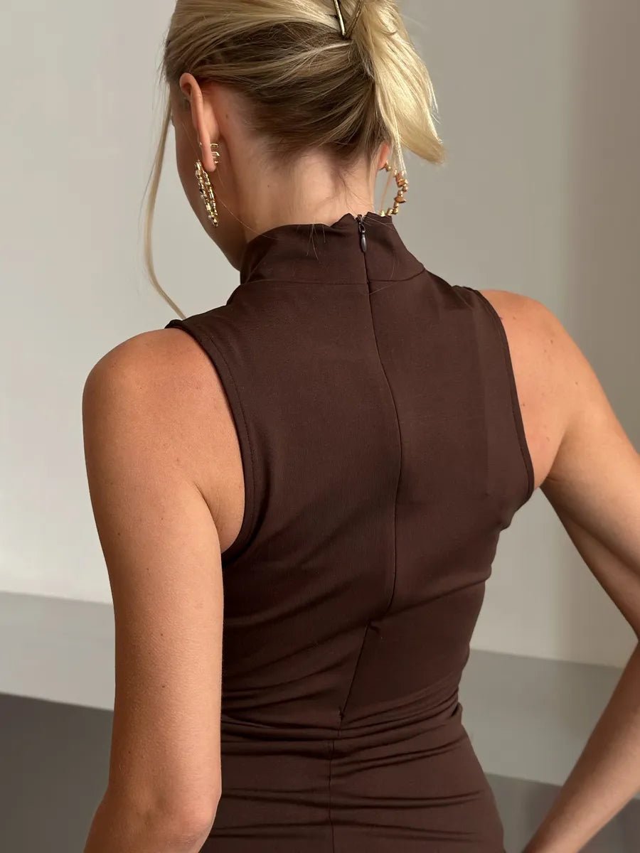 Rufina Elegant Pure Slim Turtleneck Ruffle Hip Dress - Celidior