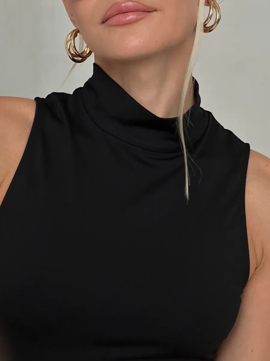 Rufina Elegant Pure Slim Turtleneck Ruffle Hip Dress - Celidior