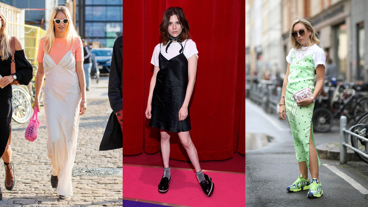How to wear a slip dress modestly: Wear it over a t-shirt. - Celidior