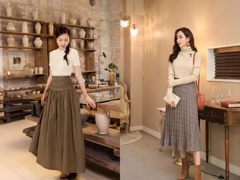 Tips for ladies on how to coordinate outfits with long flared skirts in winter to look super attractive - Celidior