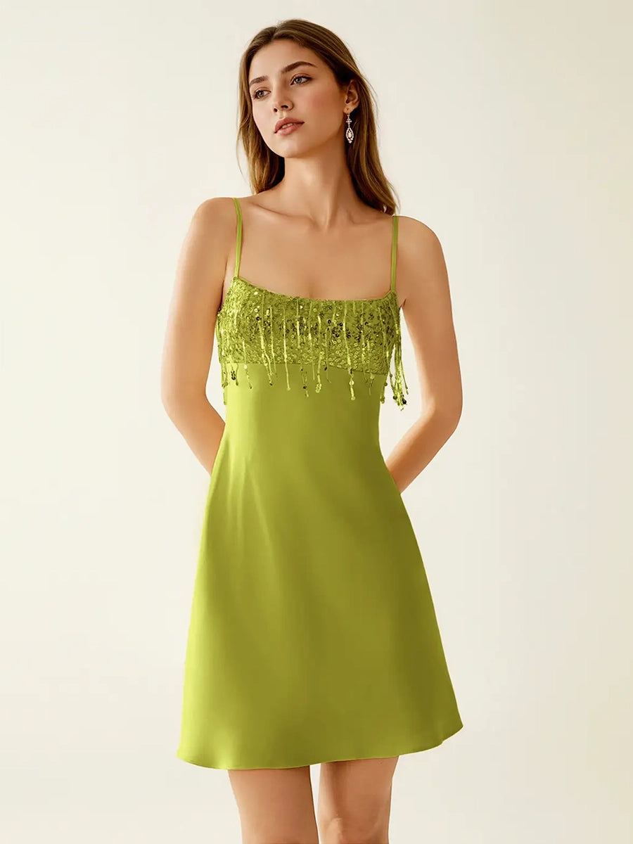 Acamel Style Fringe Sequin Slip Mini Dress
