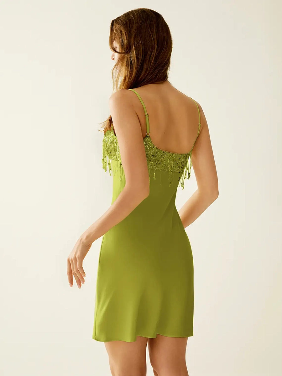 Acamel Style Fringe Sequin Slip Mini Dress