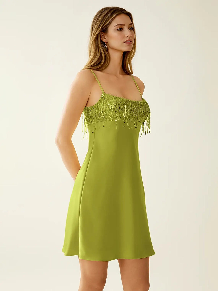 Acamel Style Fringe Sequin Slip Mini Dress