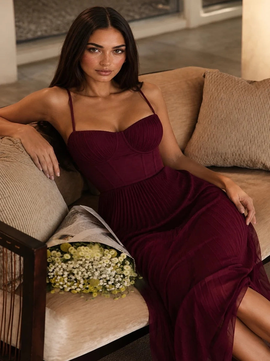 Achery Sling Backless Sleeveless Slim Fit Midi Dress